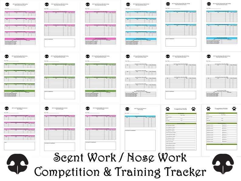 Nose Work Scent Work Printable General Competition Dog Training Forms Log Title Tracking PDF Instant Download AKC CPE Nacsw